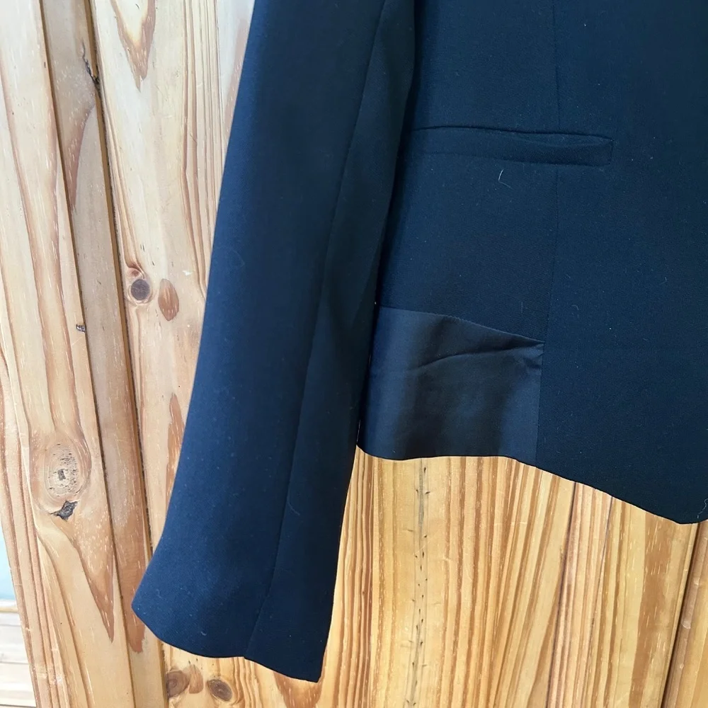 Anthropologie Pins and Needles Black Blazer Satin Detail Pockets One‎ Button M